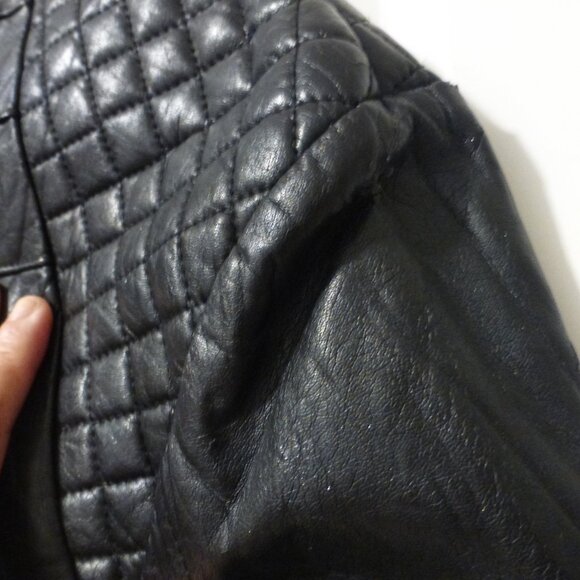 BEBE black faux leather cropped jacket with quilted detailing - Picture 12 of 16